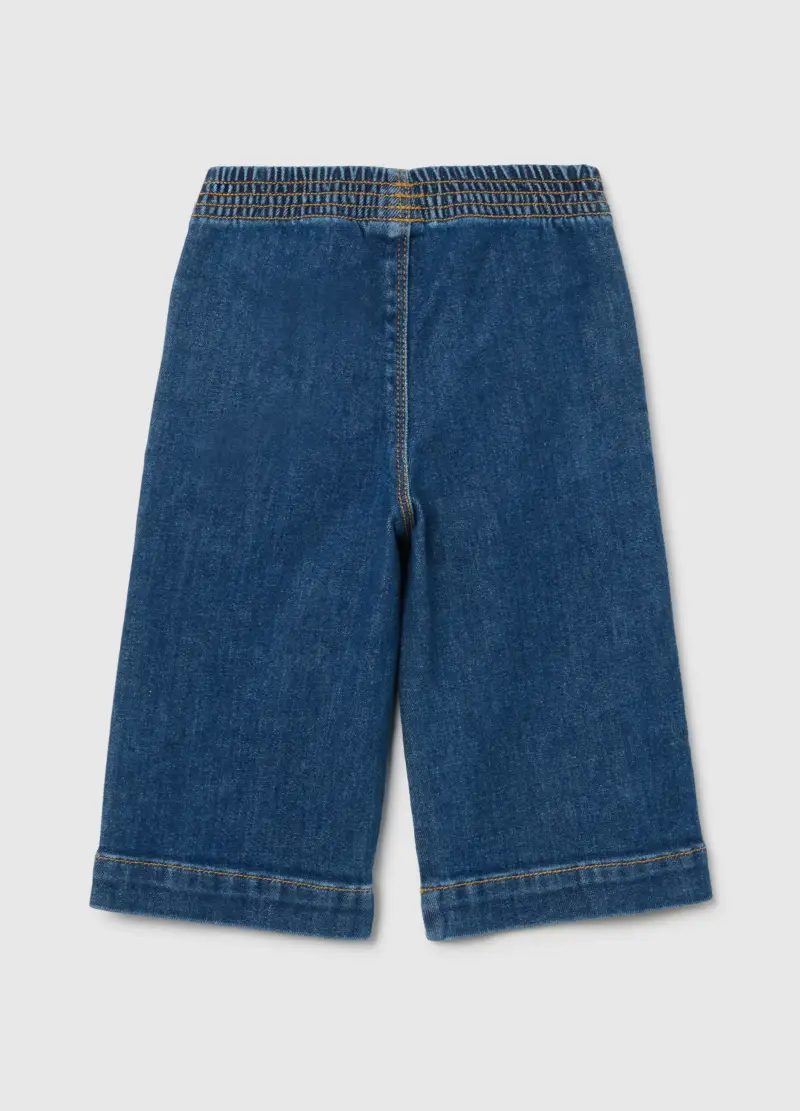 Pantaloni Wide Leg Blu Da Bimba In Denim Con Ricami, Bambina, Denim miniatura 2