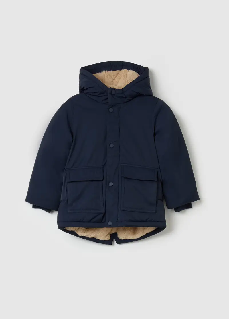 Parka Con Cappuccio E Interno In Sherpa, Bambino, Blu