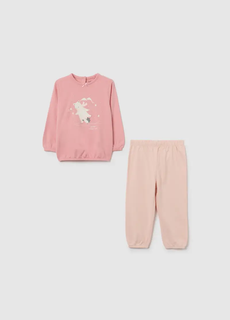 Pigiama Da Bambina In Puro Cotone Rosa Regular Fit, Rosa