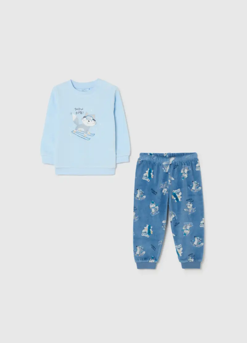 Pigiama Da Neonato In Velour Azzurro Regular Fit, Bambino, Azzurro