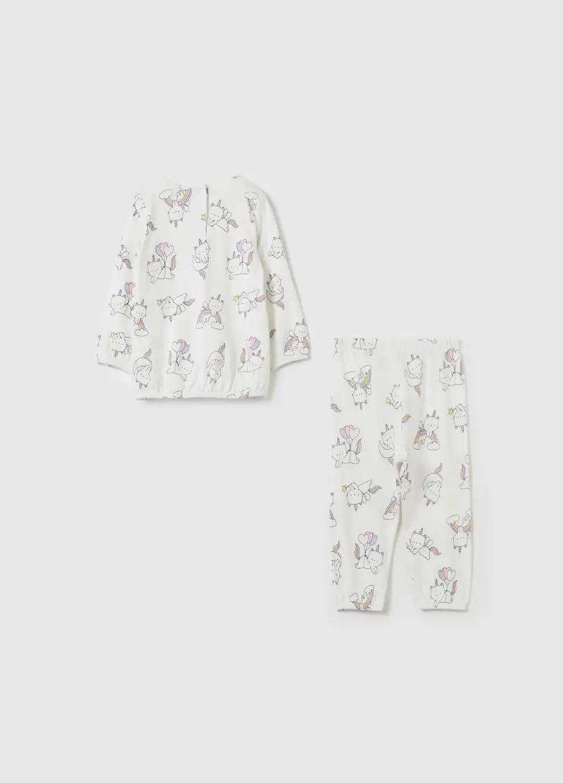 Pigiama In Cotone Bio Con Stampa, Bambina, Bianco miniatura 2