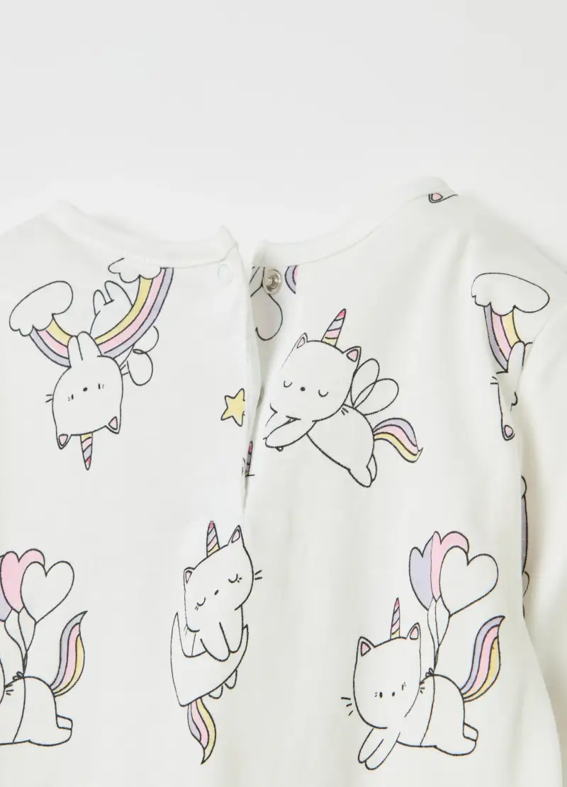Pigiama In Cotone Bio Con Stampa, Bambina, Bianco miniatura 3