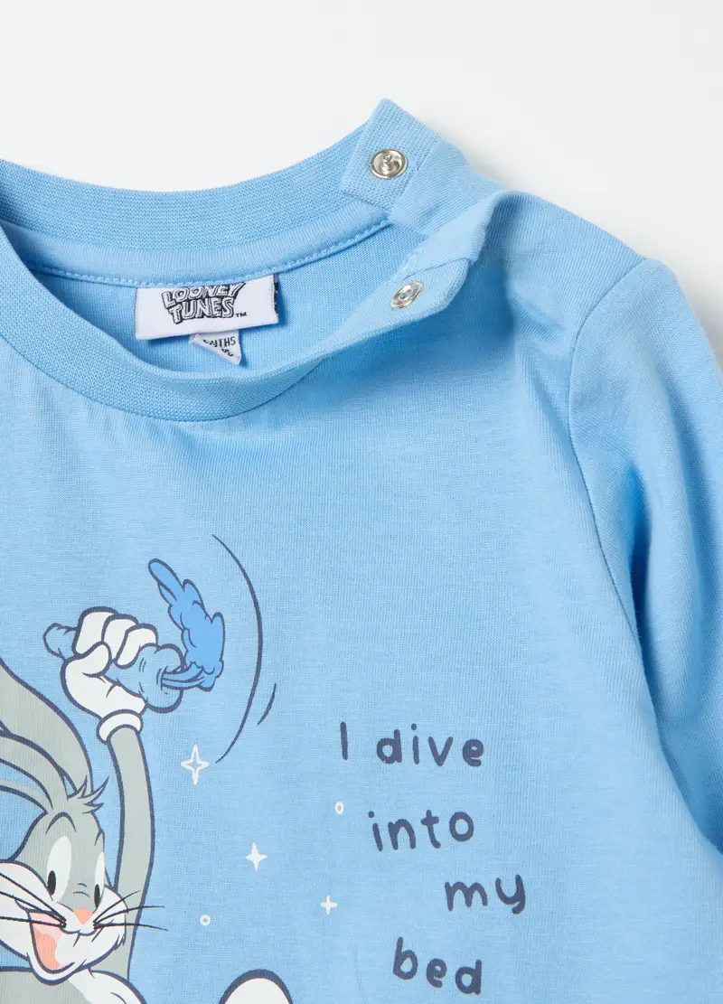 Pigiama In Cotone Bio Con Stampa Bugs Bunny, Bambino, Azzurro miniatura 3