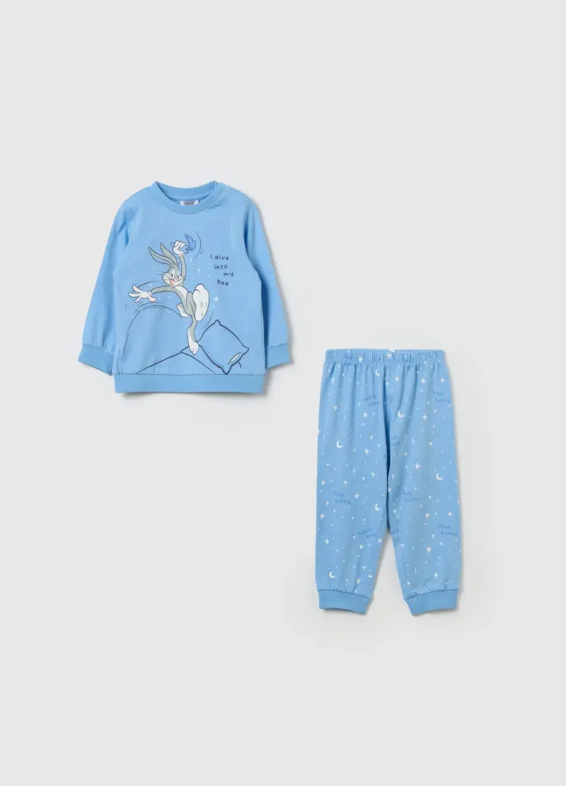 Pigiama In Cotone Bio Con Stampa Bugs Bunny, Bambino, Azzurro