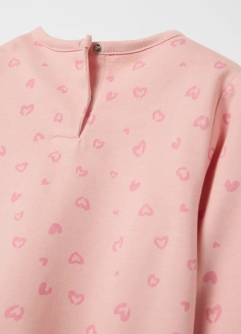 Pigiama In Cotone Bio Con Stampa Cuoricini, Neonata, Rosa miniatura 3