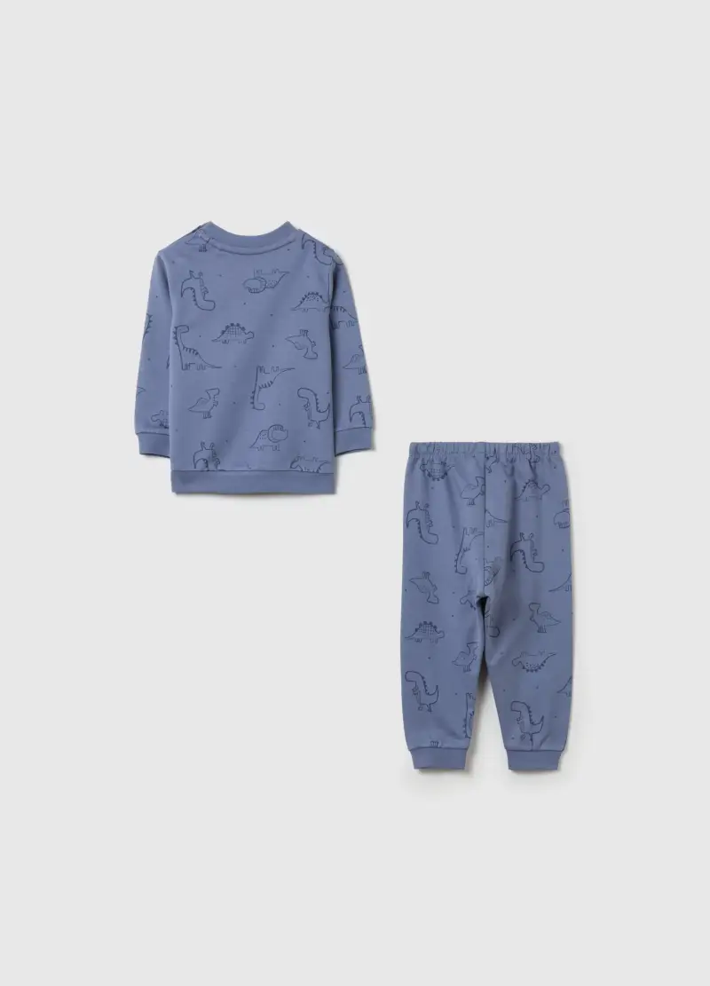 Pigiama In Cotone Bio Con Stampa Dinosauri, Bambino, Blu miniatura 2