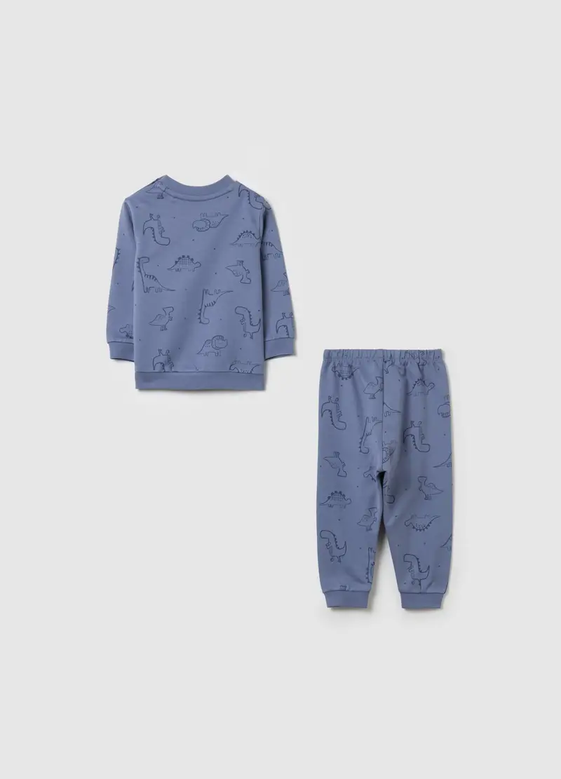 Pigiama In Cotone Bio Con Stampa Dinosauri, Bambino, Blu miniatura 2