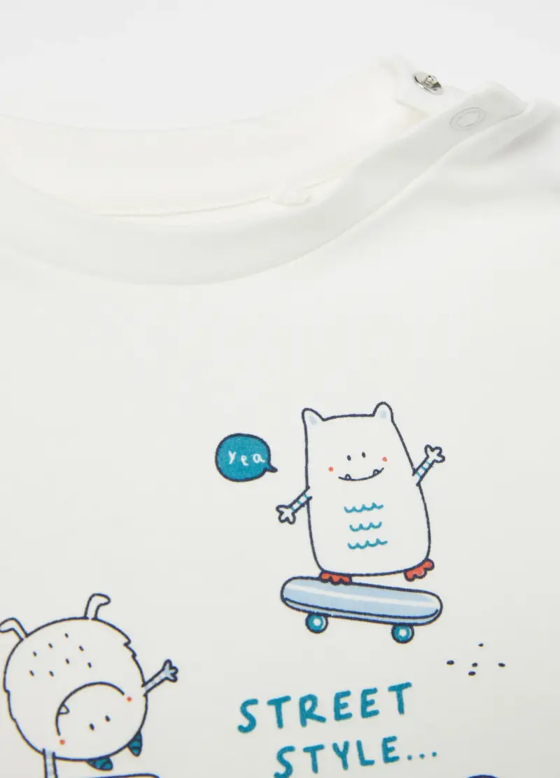 Pigiama In Cotone Bio Con Stampa Mostriciattoli, Bambino, Multicolor miniatura 3