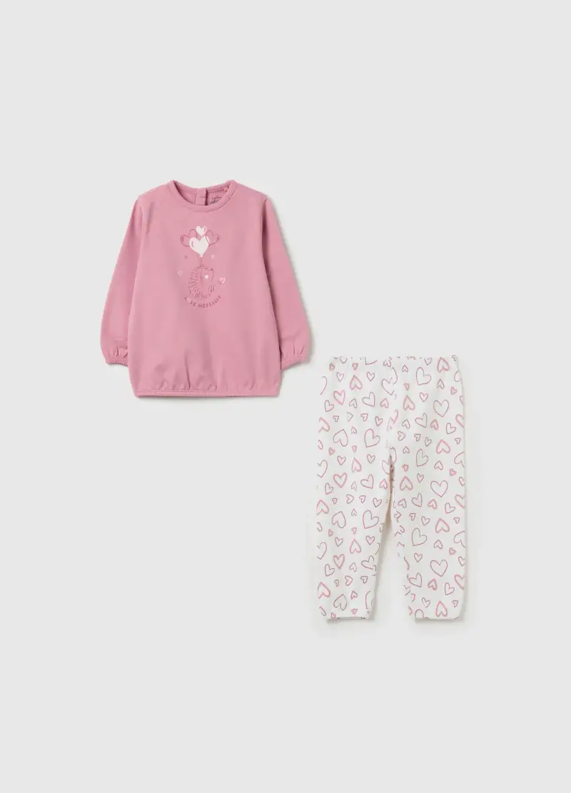 Pigiama In Cotone Bio Stampa Riccio E Cuori, Bambina, Multicolor