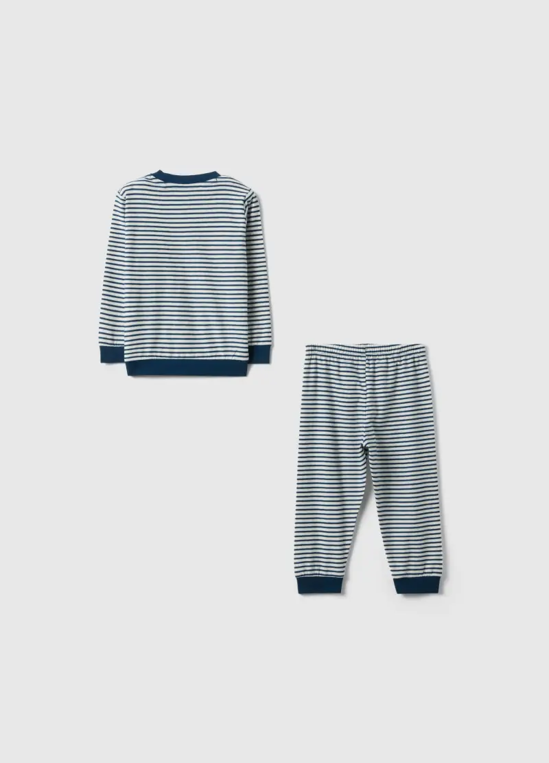 , Pigiama In Puro Cotone A Righe Multicolor Da Neonato Con Stampa, Bambino, Multicolor miniatura 2