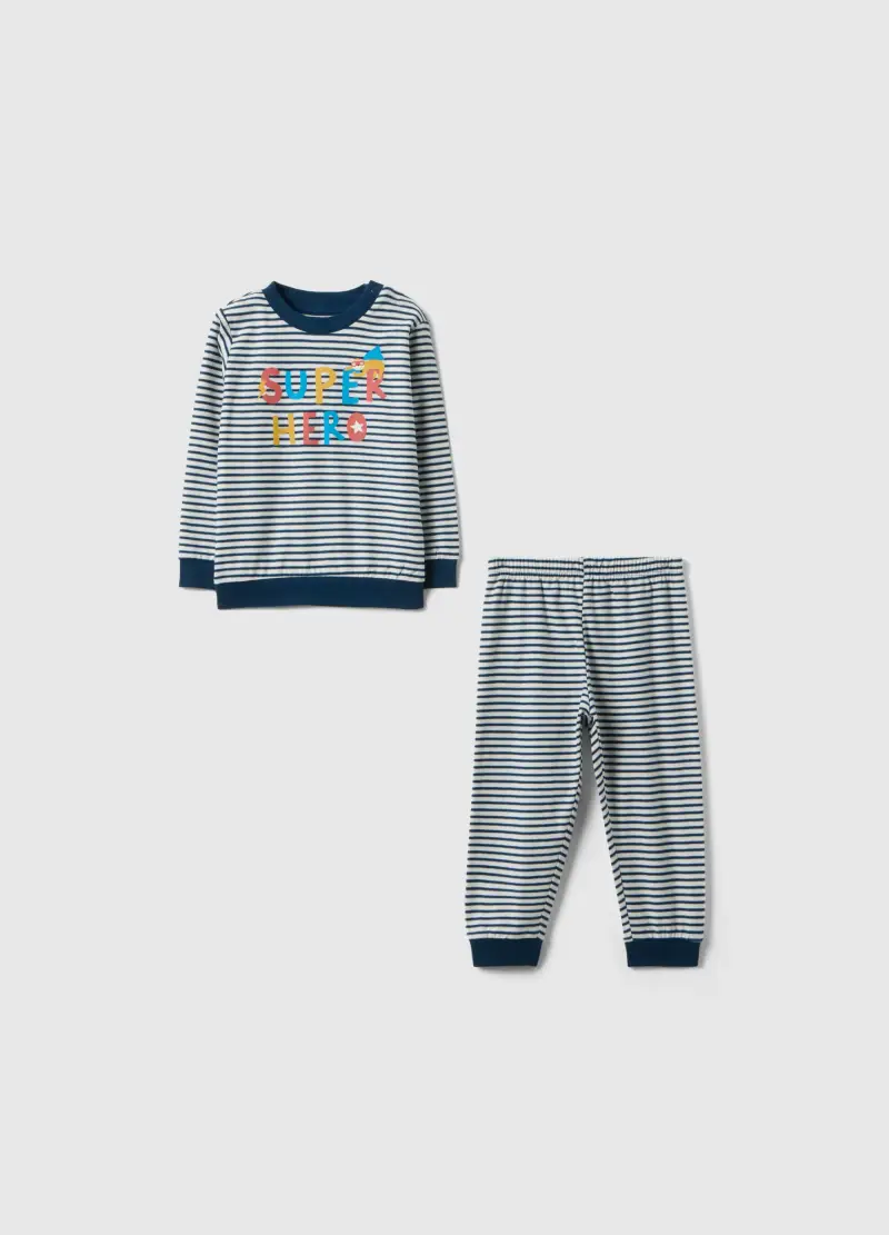 Pigiama In Puro Cotone A Righe Multicolor Da Neonato Con Stampa, Bambino, Multicolor