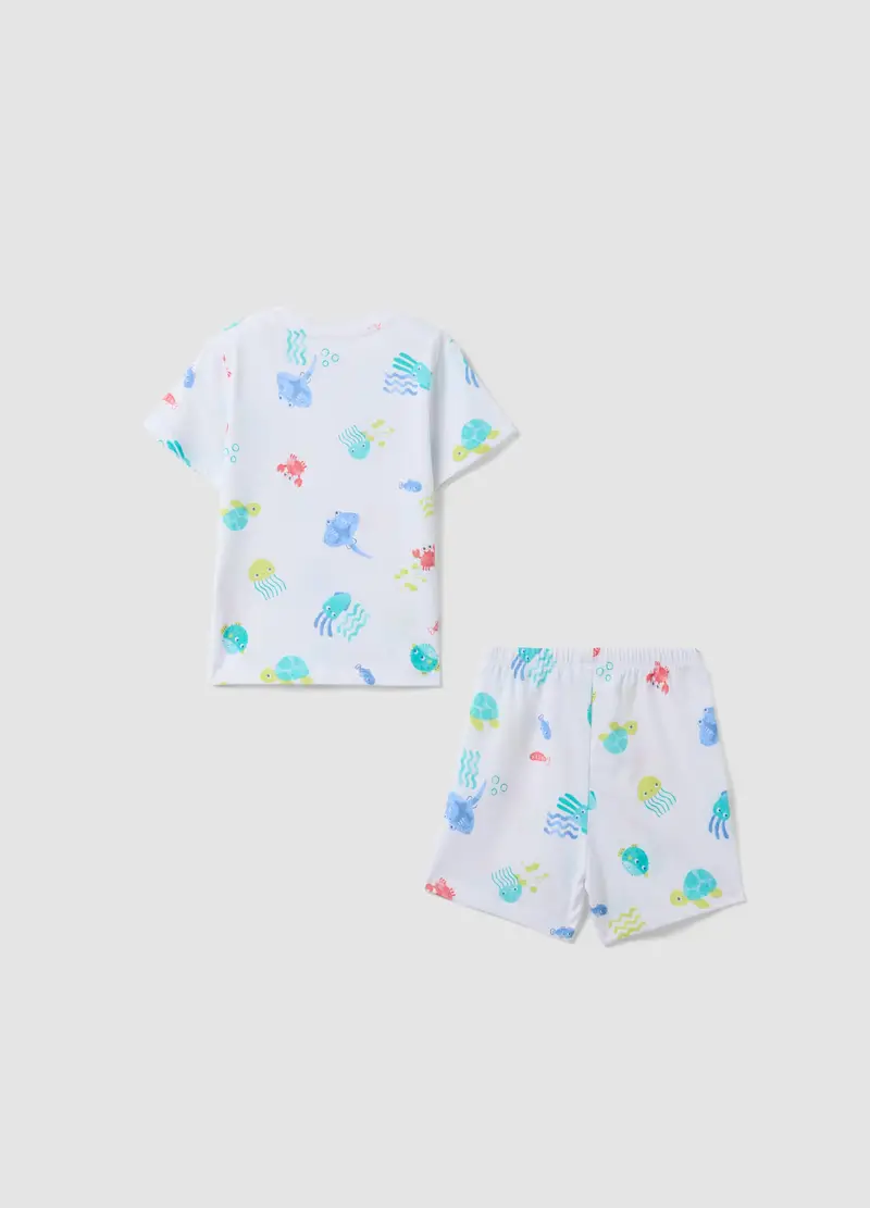 Pigiama In Puro Cotone Bianco Da Neonato Regular Fit Con Stampe Marine, Bambino, Bianco miniatura 2