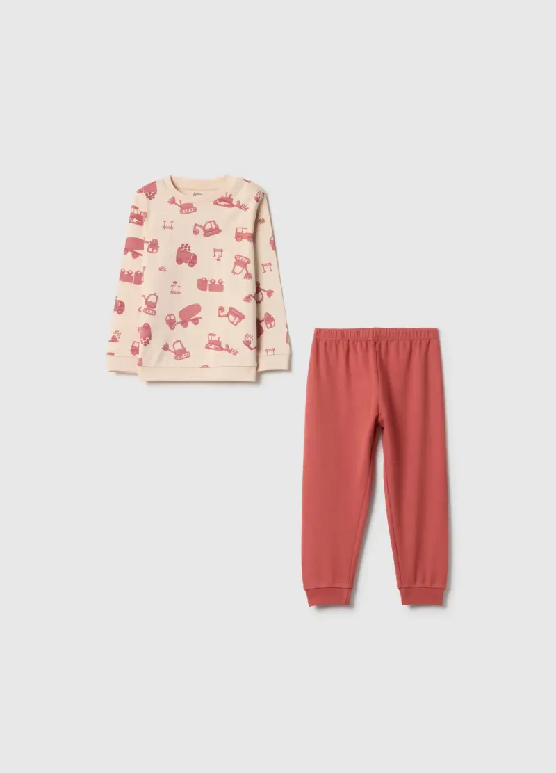 Pigiama In Puro Cotone Multicolor Da Neonato Regular Fit Con Escavatori, Bambino, Multicolor