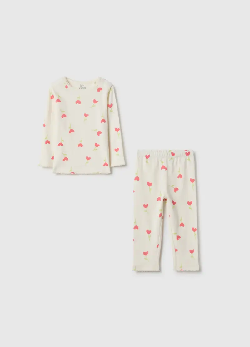 Pigiama In Puro Cotone Multicolor Regular Fit Con Cuori Per Neonate, Bambina, Multicolor