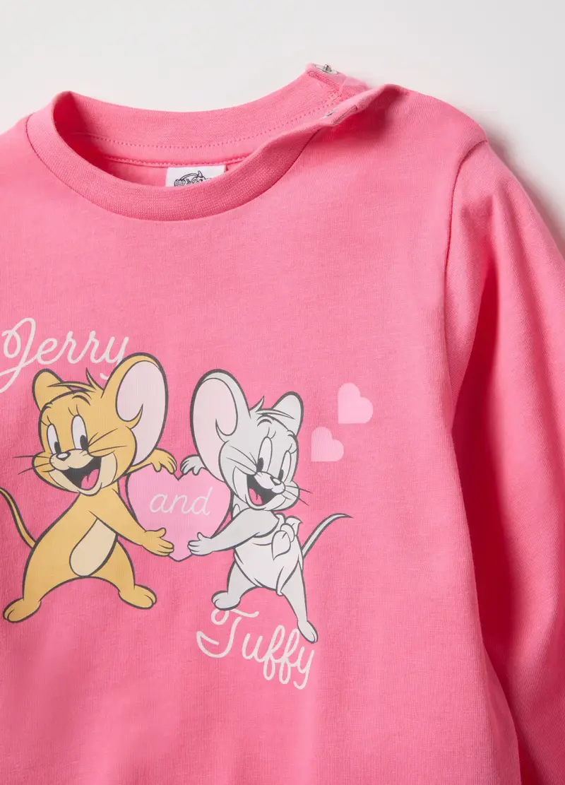 Pigiama In Puro Cotone Rosa A Righe Da Neonata Con Stampa Jerry And Tuffy, Bambina, Rosa miniatura 3