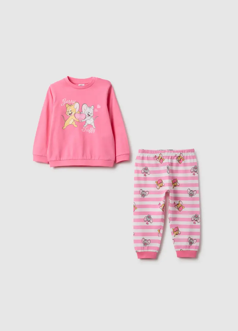 Pigiama In Puro Cotone Rosa A Righe Da Neonata Con Stampa Jerry And Tuffy, Bambina, Rosa