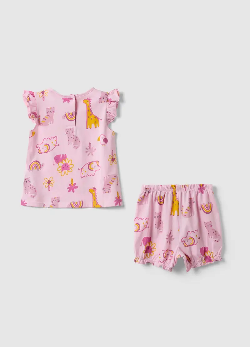 Pigiama In Puro Cotone Rosa Da Neonata Regular Fit Con Animali, Bambina, Rosa miniatura 2