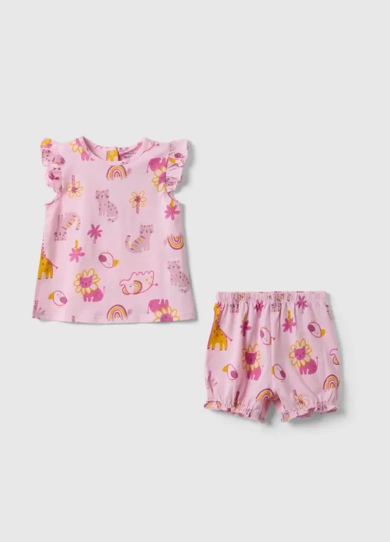 Pigiama In Puro Cotone Rosa Da Neonata Regular Fit Con Animali, Bambina, Rosa