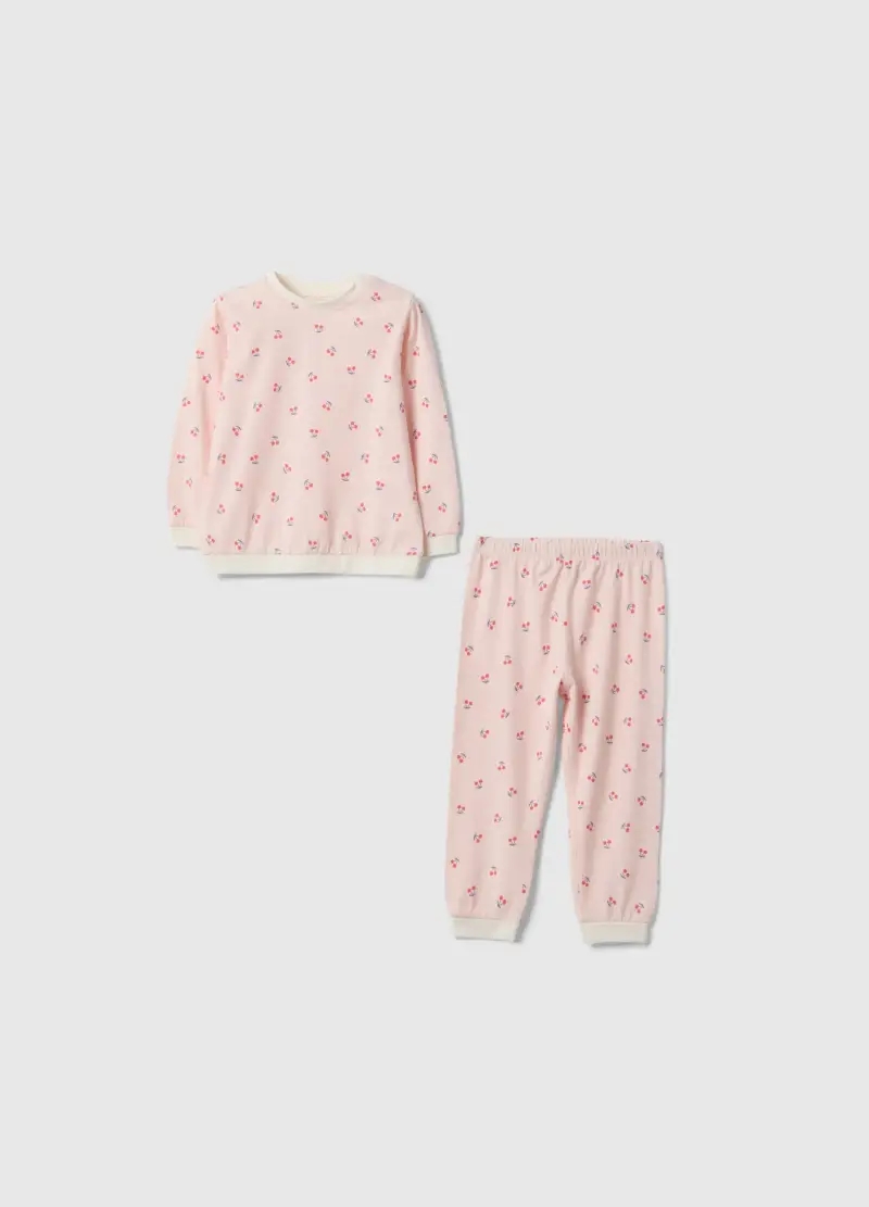 Pigiama In Puro Cotone Rosa Da Neonata Regular Fit Con Ciliegie, Bambina, Rosa