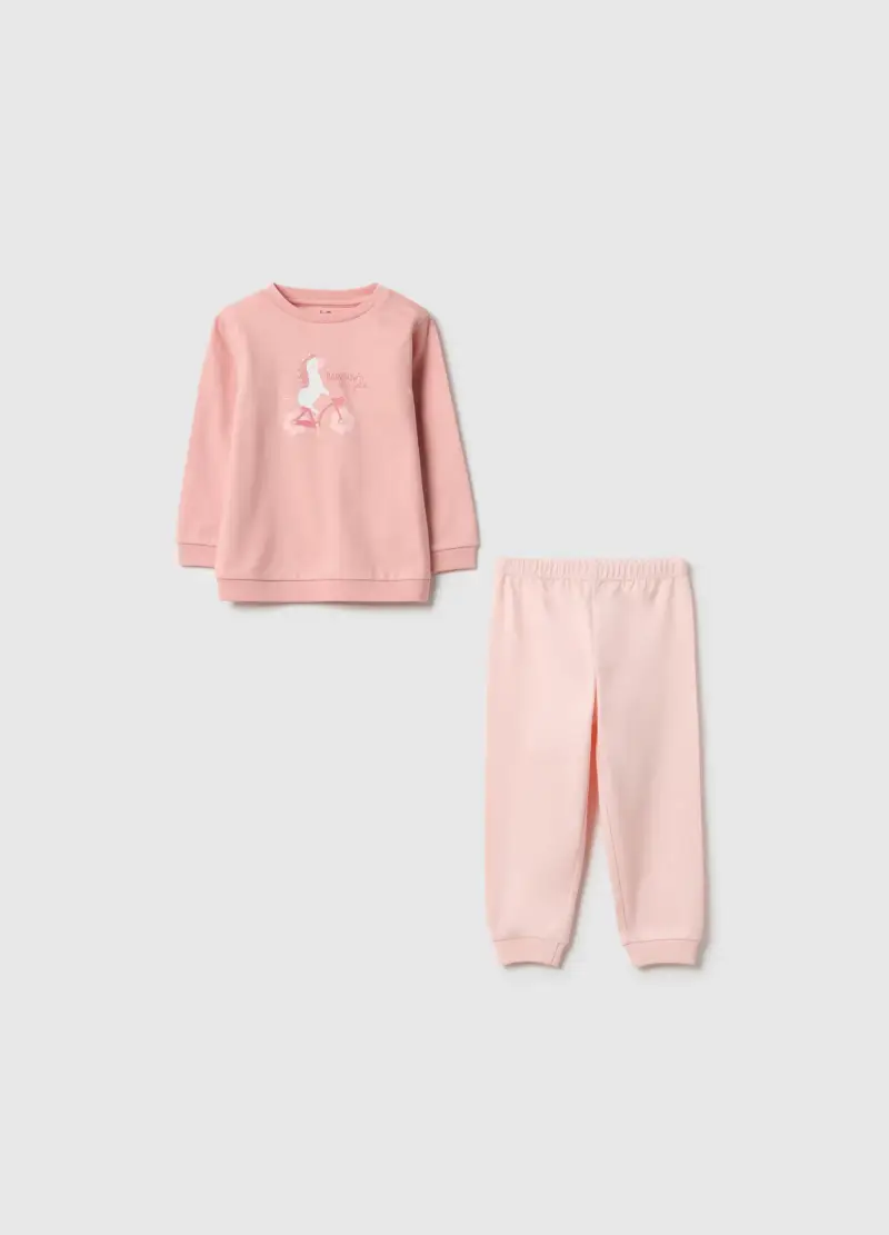 Pigiama In Puro Cotone Rosa Da Neonata Regular Fit Con Stampa, Bambina, Rosa