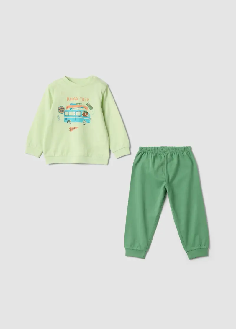 Pigiama In Puro Cotone Verde Da Neonato Con Stampe, Bambino, Verde