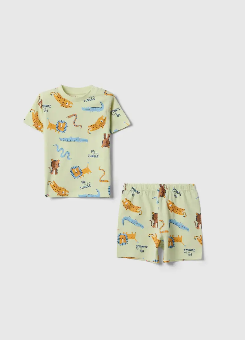 Pigiama In Puro Cotone Verde Da Neonato Regular Fit Con Animali, Bambino, Verde