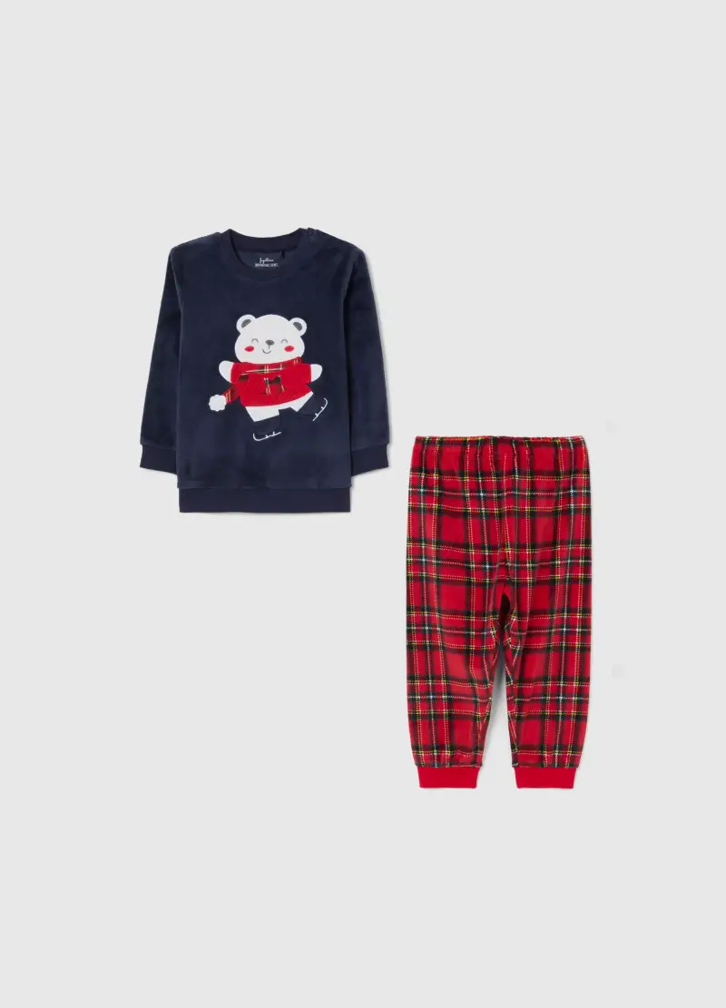 Pigiama Multicolor Da Neonato In Velour Con Stampa, Bambino, Multicolor