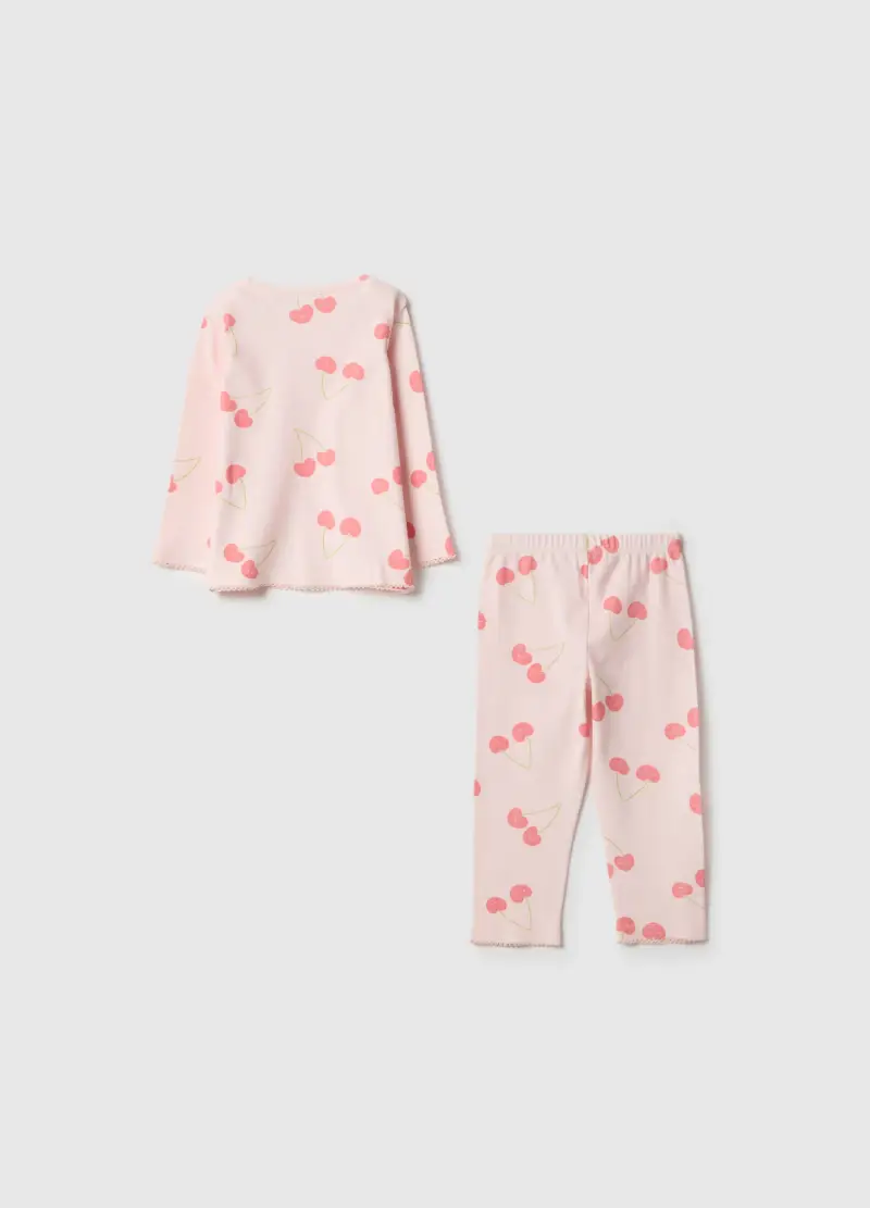 Pigiama Rosa Da Neonata In Puro Cotone Regular Fit Con Motivo Ciliegie, Bambina, Rosa miniatura 2
