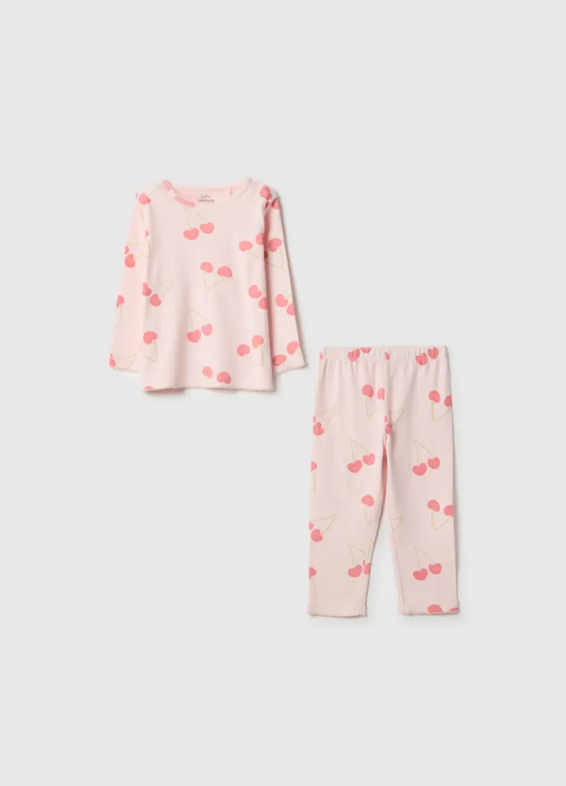 Pigiama Rosa Da Neonata In Puro Cotone Regular Fit Con Motivo Ciliegie, Bambina, Rosa