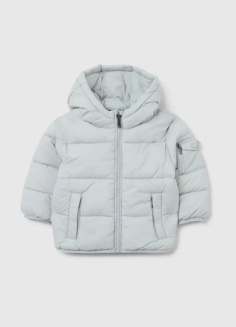 Piumino The Iconic Puffer Grigio Chiaro Da Bambino Con Cappuccio, Grigio
