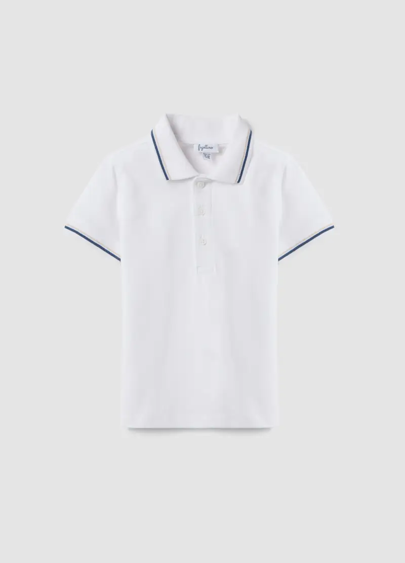 Polo A Maniche Corte In Puro Cotone Bianca Da Bimbo Regular Fit, Bambino, Bianco