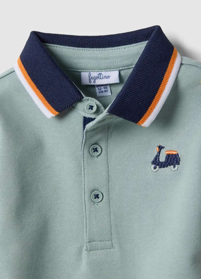 Polo In Cotone Elasticizzato Azzurra Da Bimbo Regular Fit Con Ricamo, Bambino, Azzurro miniatura 3