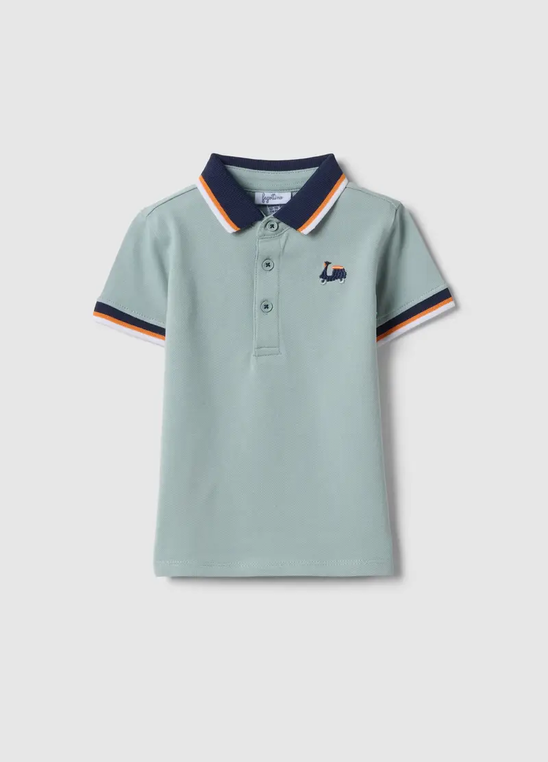 Polo In Cotone Elasticizzato Azzurra Da Bimbo Regular Fit Con Ricamo, Bambino, Azzurro