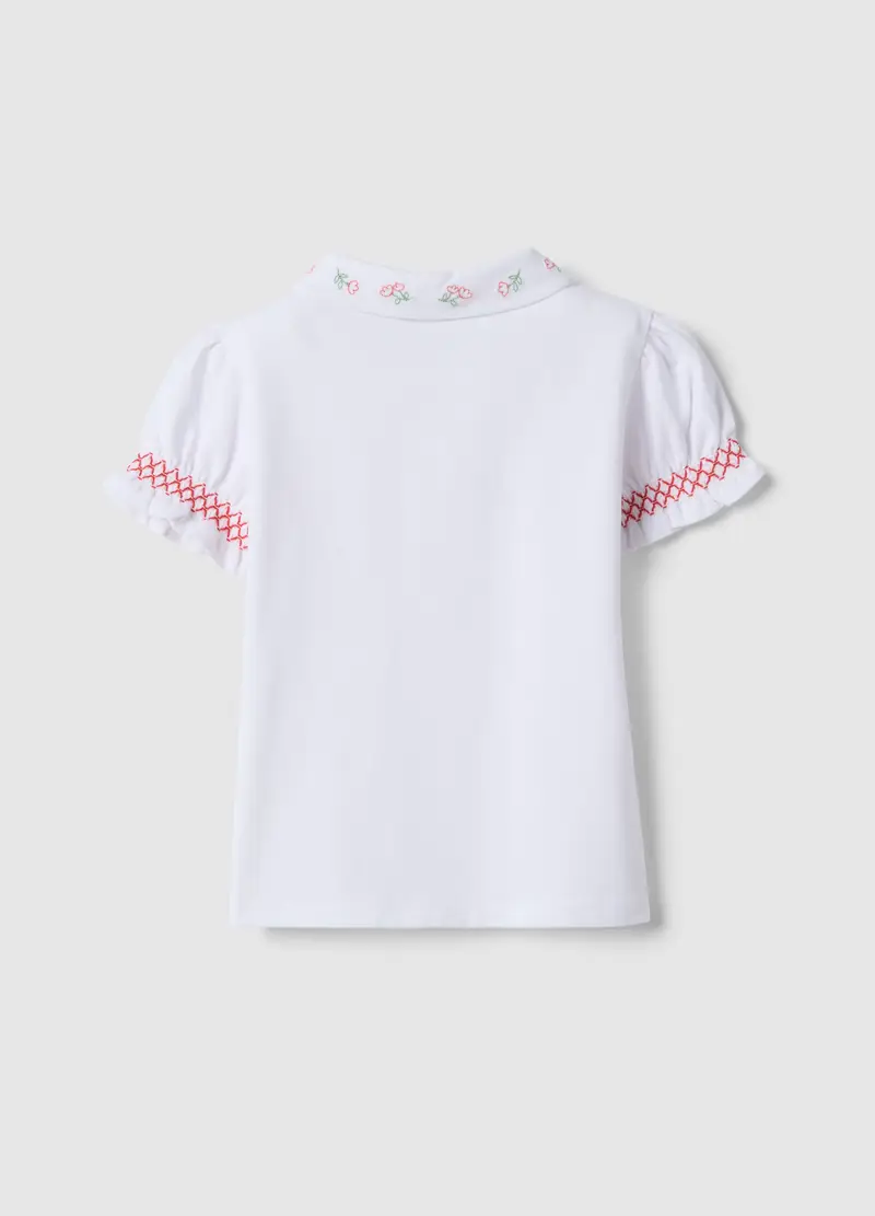 Polo In Cotone Elasticizzato Bianca Da Bimba Regular Fit Con Ricami, Bambina, Bianco miniatura 2