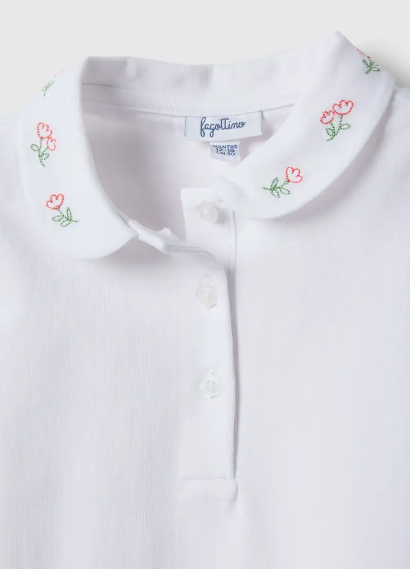 Polo In Cotone Elasticizzato Bianca Da Bimba Regular Fit Con Ricami, Bambina, Bianco miniatura 3