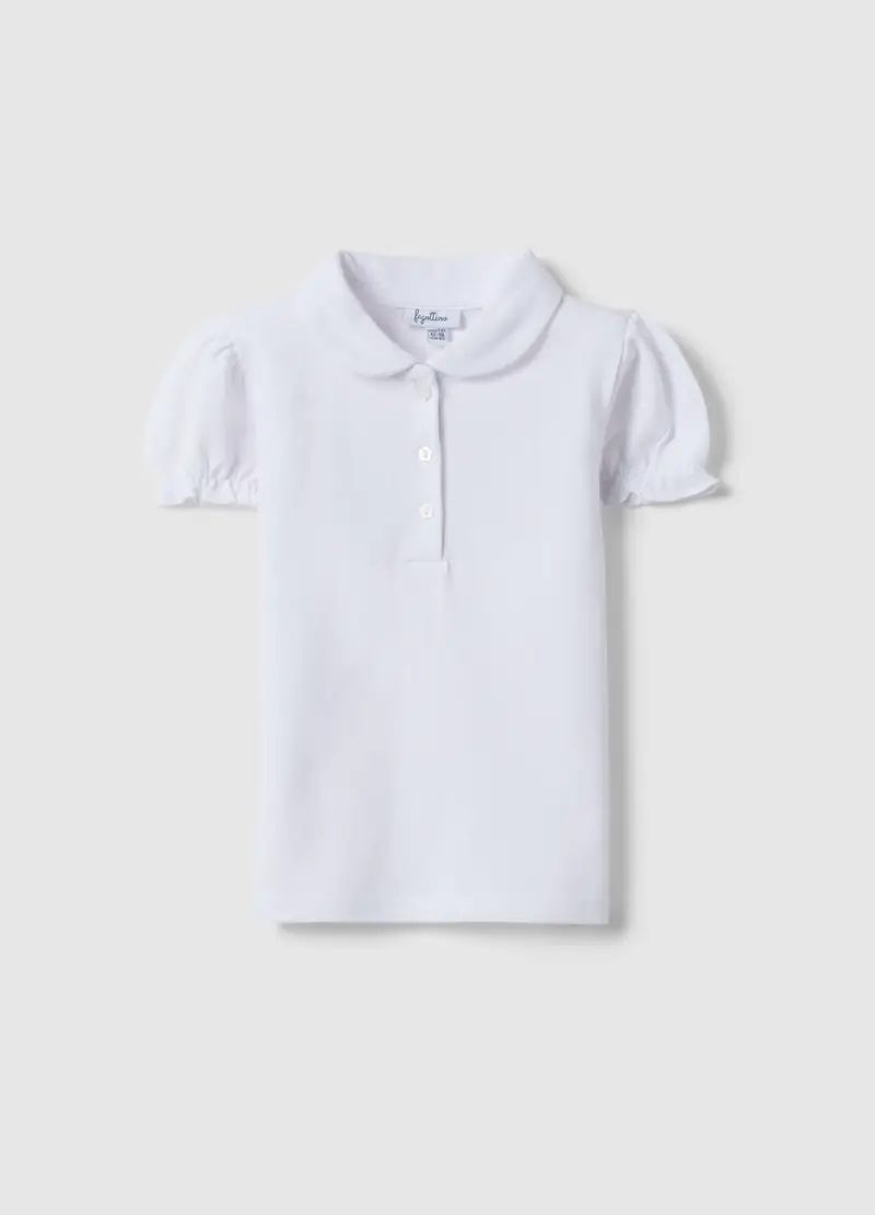 Polo In Puro Cotone Bianca Da Bimba Regular Fit Con Maniche Arricciate, Bambina, Bianco