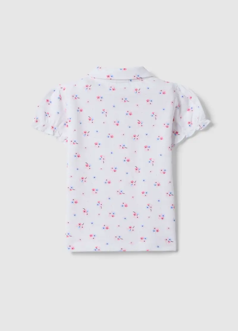 Polo In Puro Cotone Bianca Da Bimba Regular Fit Con Motivo Floreale, Bambina, Bianco miniatura 2