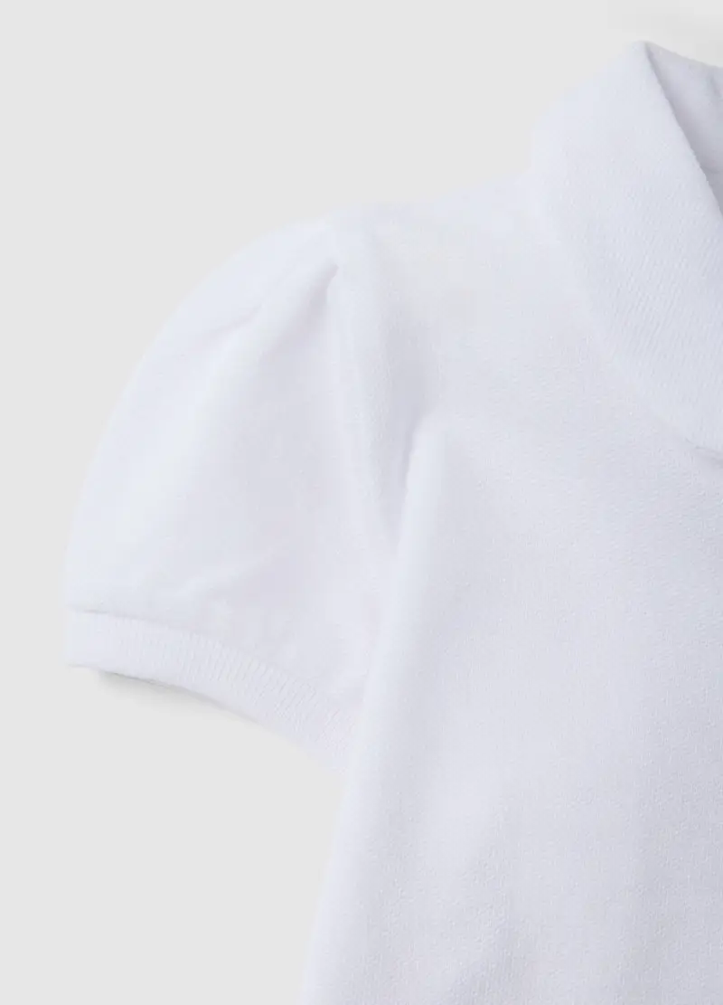 Polo In Puro Cotone Bianca Da Bimba Regular Fit Con Volant, Bambina, Bianco miniatura 3