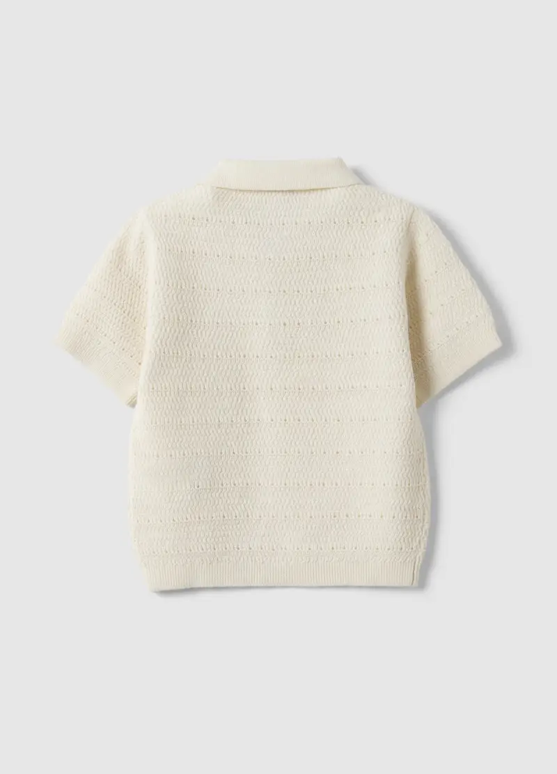 Polo In Puro Cotone Bianca Da Bimbo Regular Fit Con Motivo A Maglia, Bambino, Bianco miniatura 2