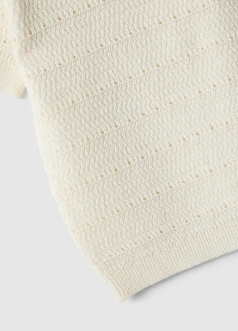 Polo In Puro Cotone Bianca Da Bimbo Regular Fit Con Motivo A Maglia, Bambino, Bianco miniatura 3