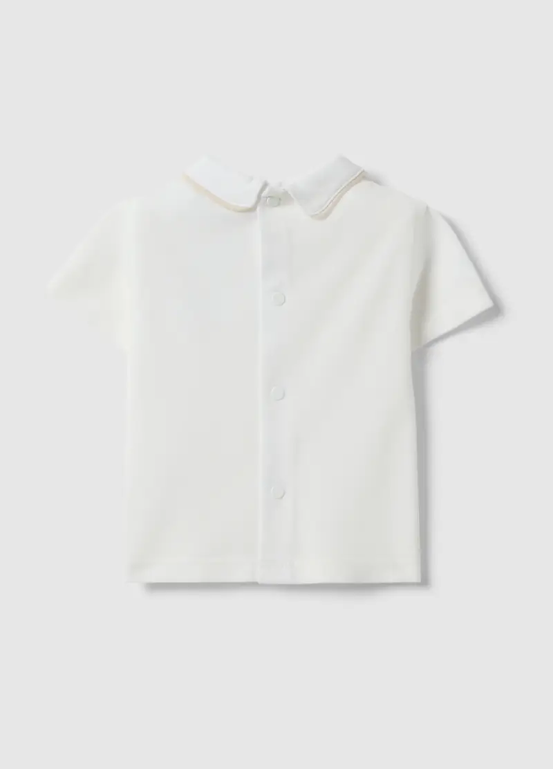 Polo In Puro Cotone Bianca Da Neonato Regular Fit Con Ricami, Bianco miniatura 2