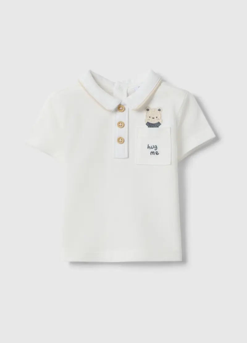 Polo In Puro Cotone Bianca Da Neonato Regular Fit Con Ricami, Bianco