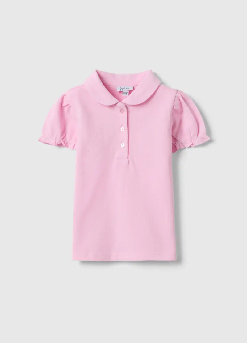 Polo In Puro Cotone Rosa Da Bimba Regular Fit Con Maniche Arricciate, Bambina, Rosa