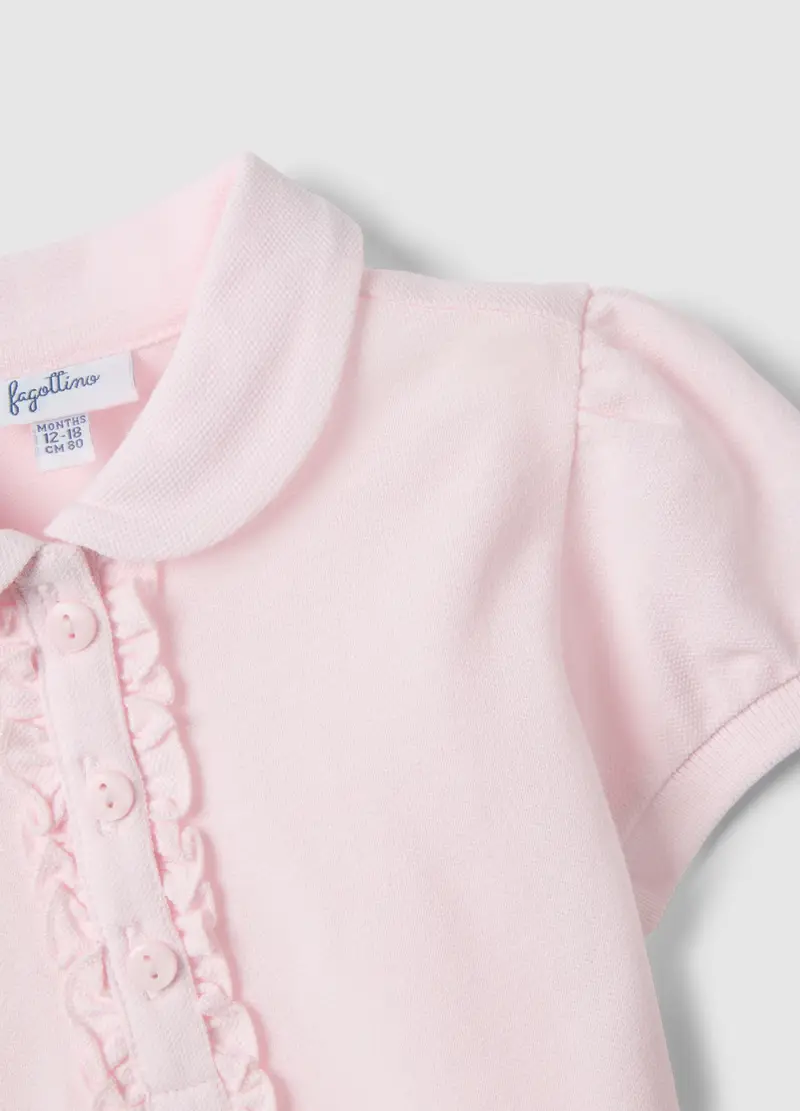 Polo In Puro Cotone Rosa Da Bimba Regular Fit Con Volant, Bambina, Rosa miniatura 3
