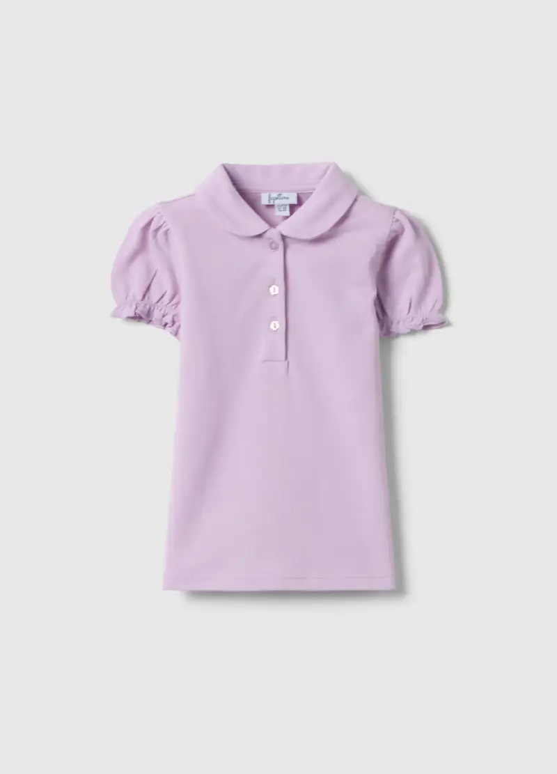 Polo In Puro Cotone Viola Da Bimba Regular Fit Con Maniche Arricciate, Bambina, Viola