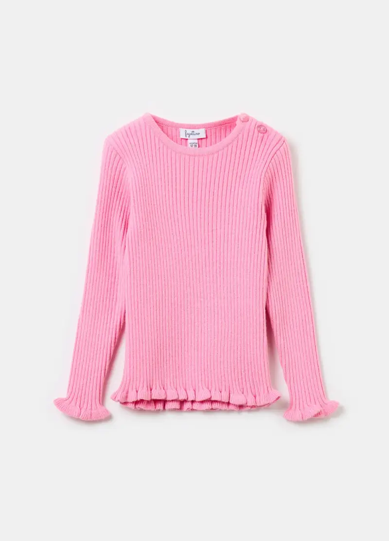 Pullover A Costine Con Rouches, Bambina, Rosa