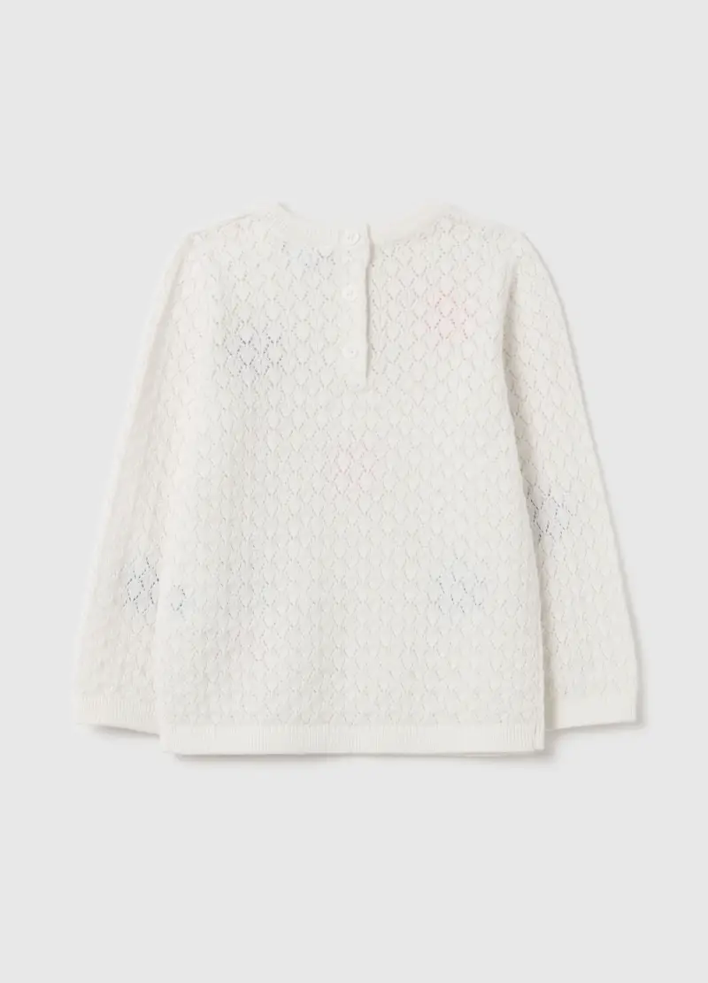 Pullover Con Lavorazione Pointelle E Ricamo Fiori, Bambina, Bianco miniatura 2