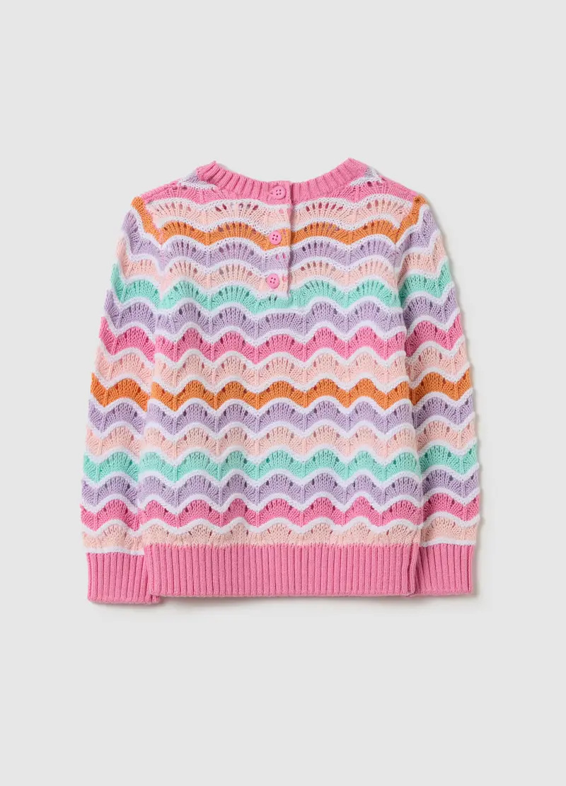 Pullover In Cotone Con Lavorazione Traforata, Bambina, Multicolor miniatura 2