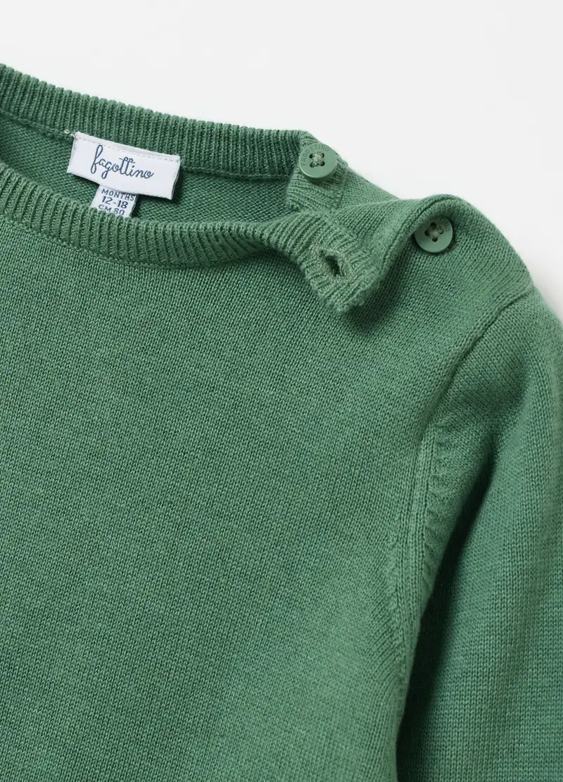 Pullover In Maglia Di Cotone Tinta Unita, Bambino, Verde miniatura 3