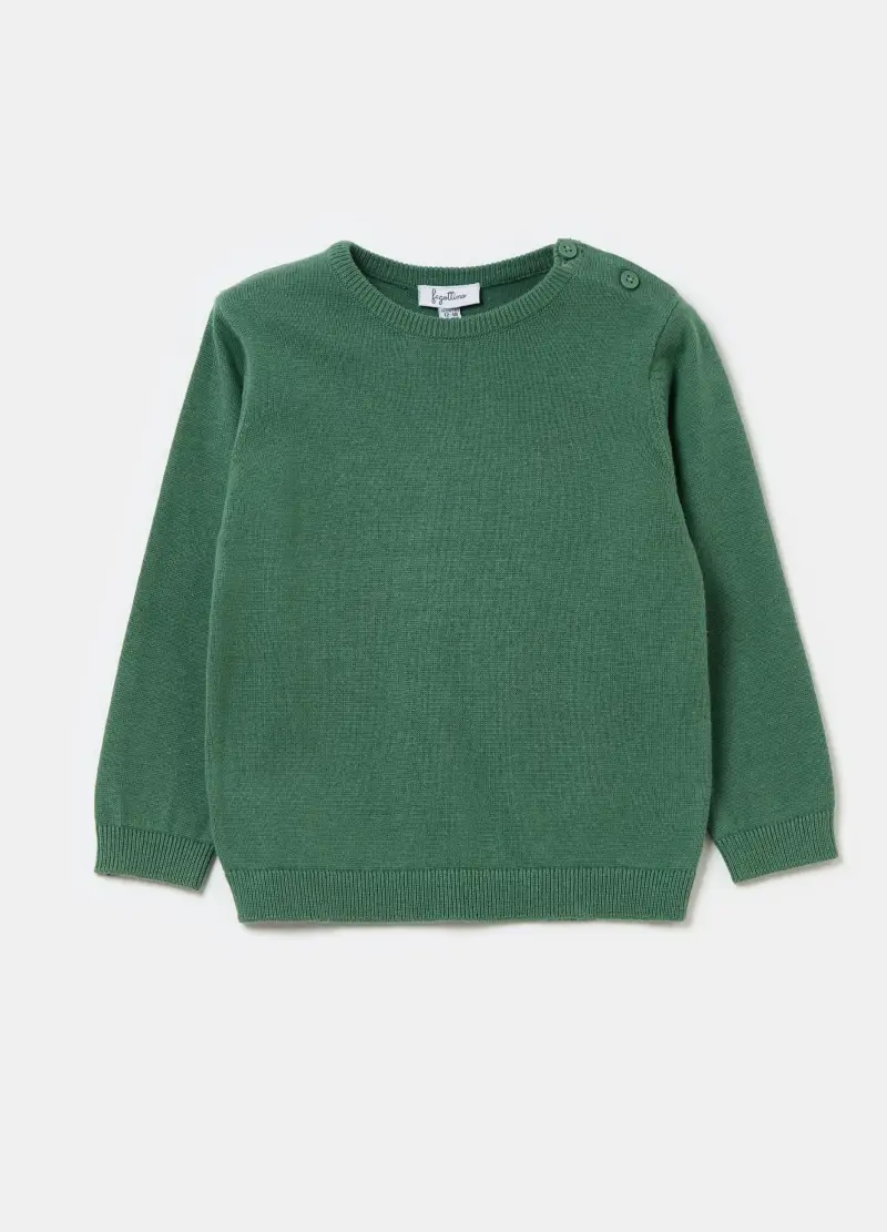 Pullover In Maglia Di Cotone Tinta Unita, Bambino, Verde